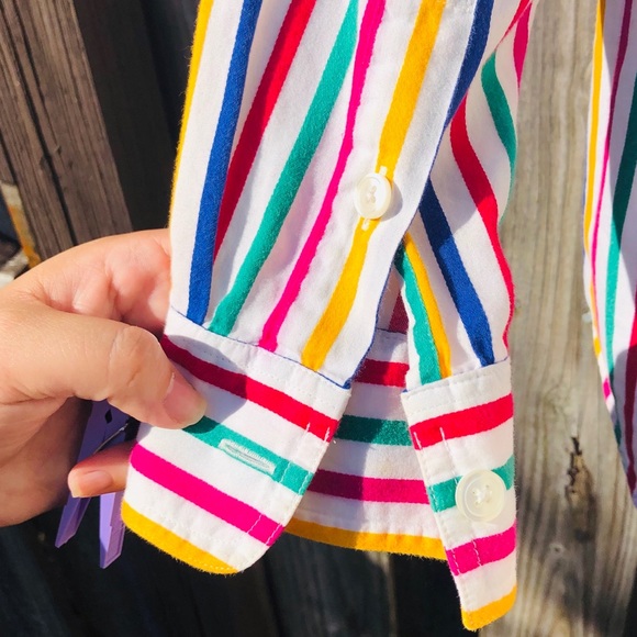 Liz Sport Rainbow Striped Button Down MEDIUM - Picture 8 of 11